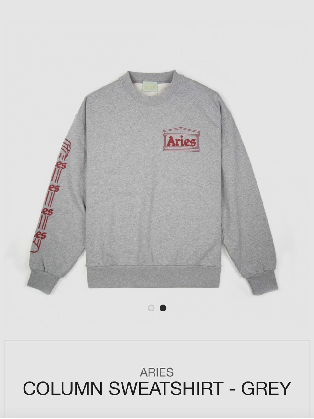 Aries Unisex Sz small Column Crewneck Grey Cotton Sweatshirt from Italy